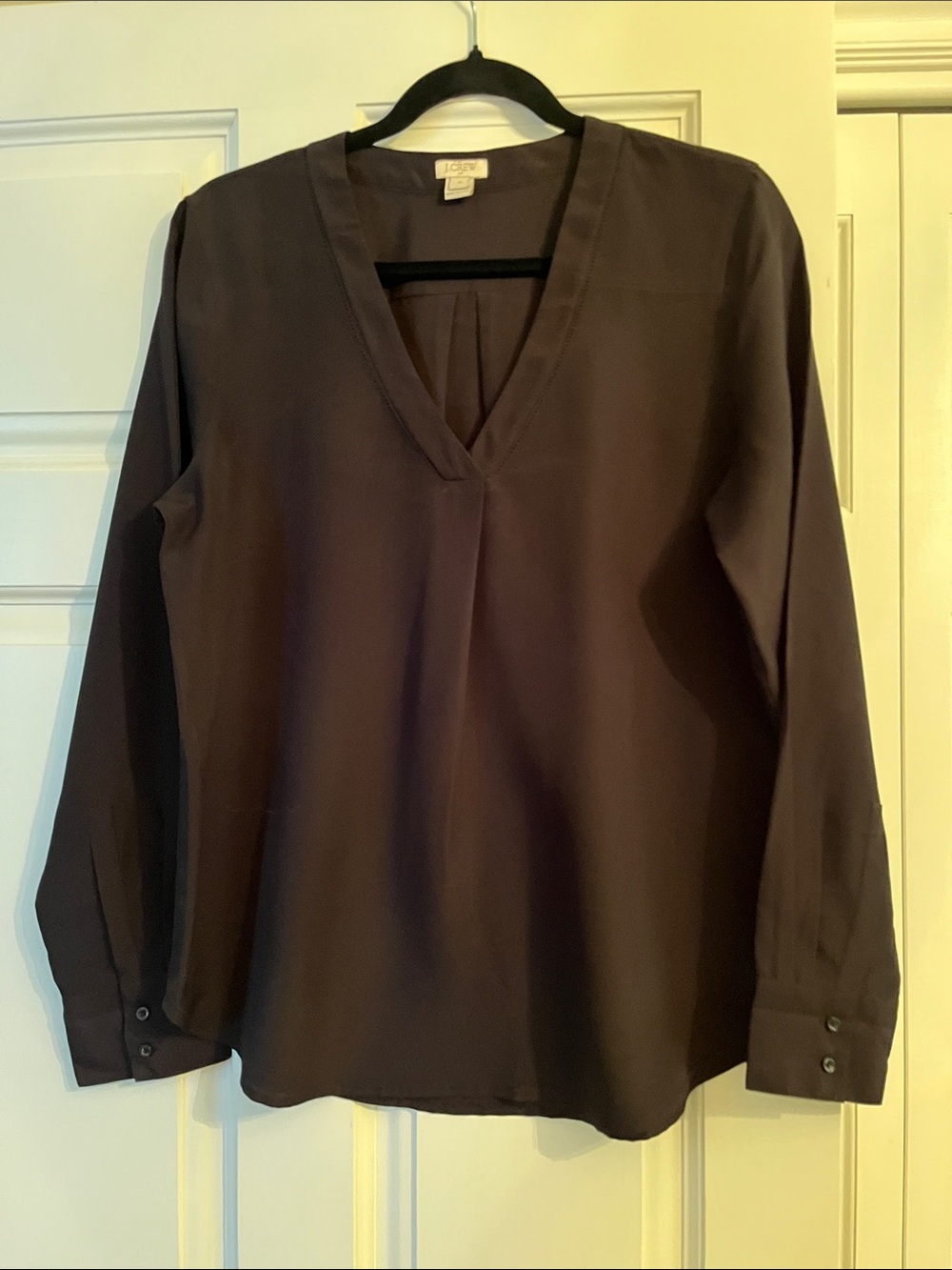 J. Crew V-Neck Long-Sleeve Blouse in Black